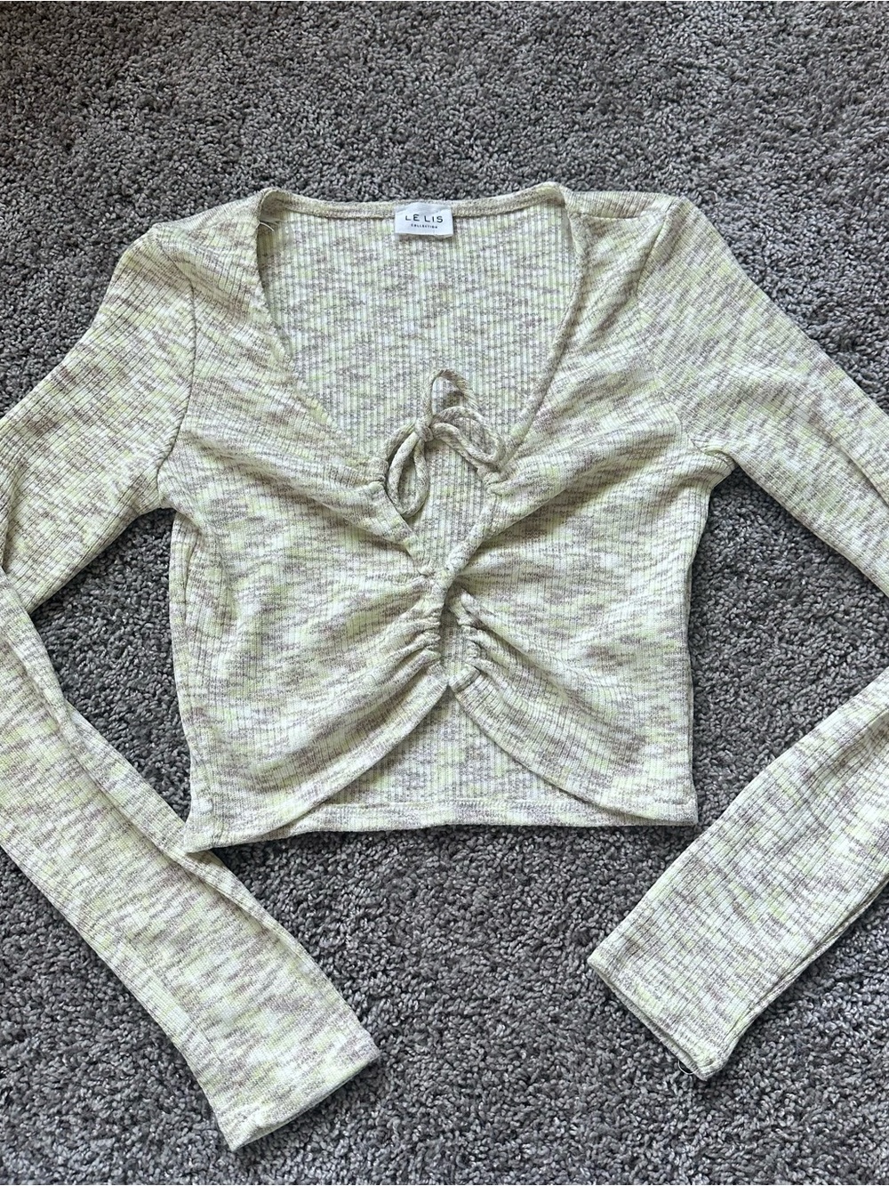 Le Lis Sage Green Tie-Front Ribbed Crop Top